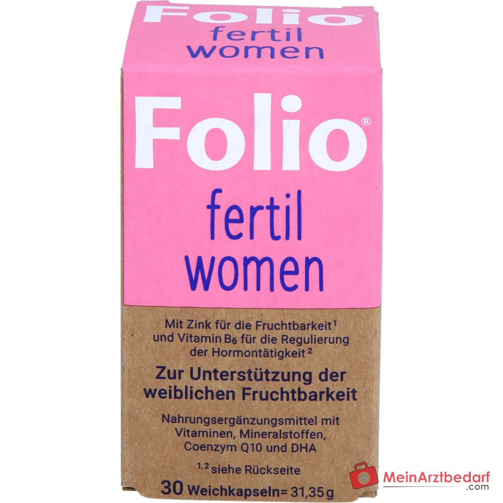 Folio fertil vrouwen soft capsules 35 mg co-enzym Q10, 0,45 mg foliumzuur, 30 stuks.