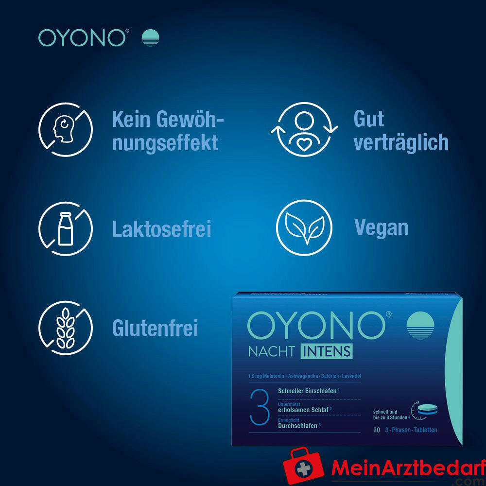 OYONO® Nacht Intens mit 1,9mg Melatonin und Ashwagandha, Baldrian, Lavendel.