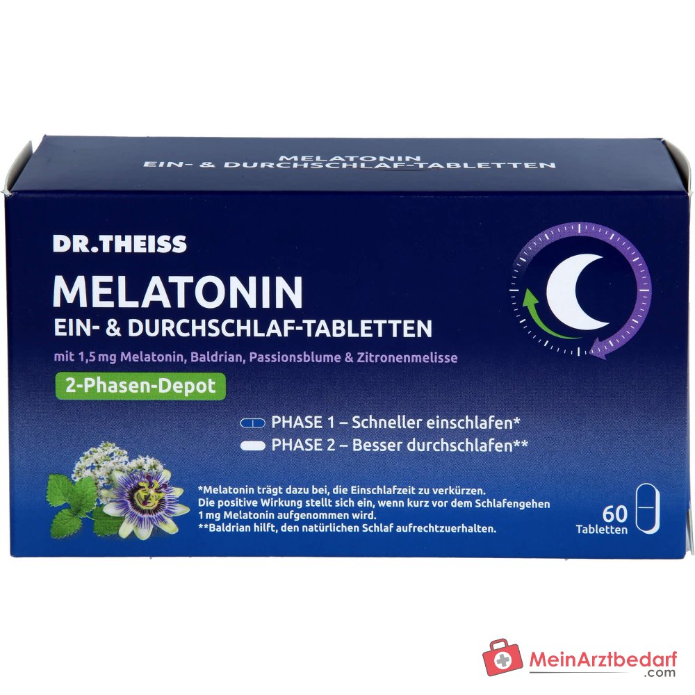 Dr. Theiss Melatonin Ein- & Durchschlaf-Tabletten Melatonin / Baldrianwurzel-Extrakt / Passionsblume / Zitronenmelisse Retardtabletten, 60 St..