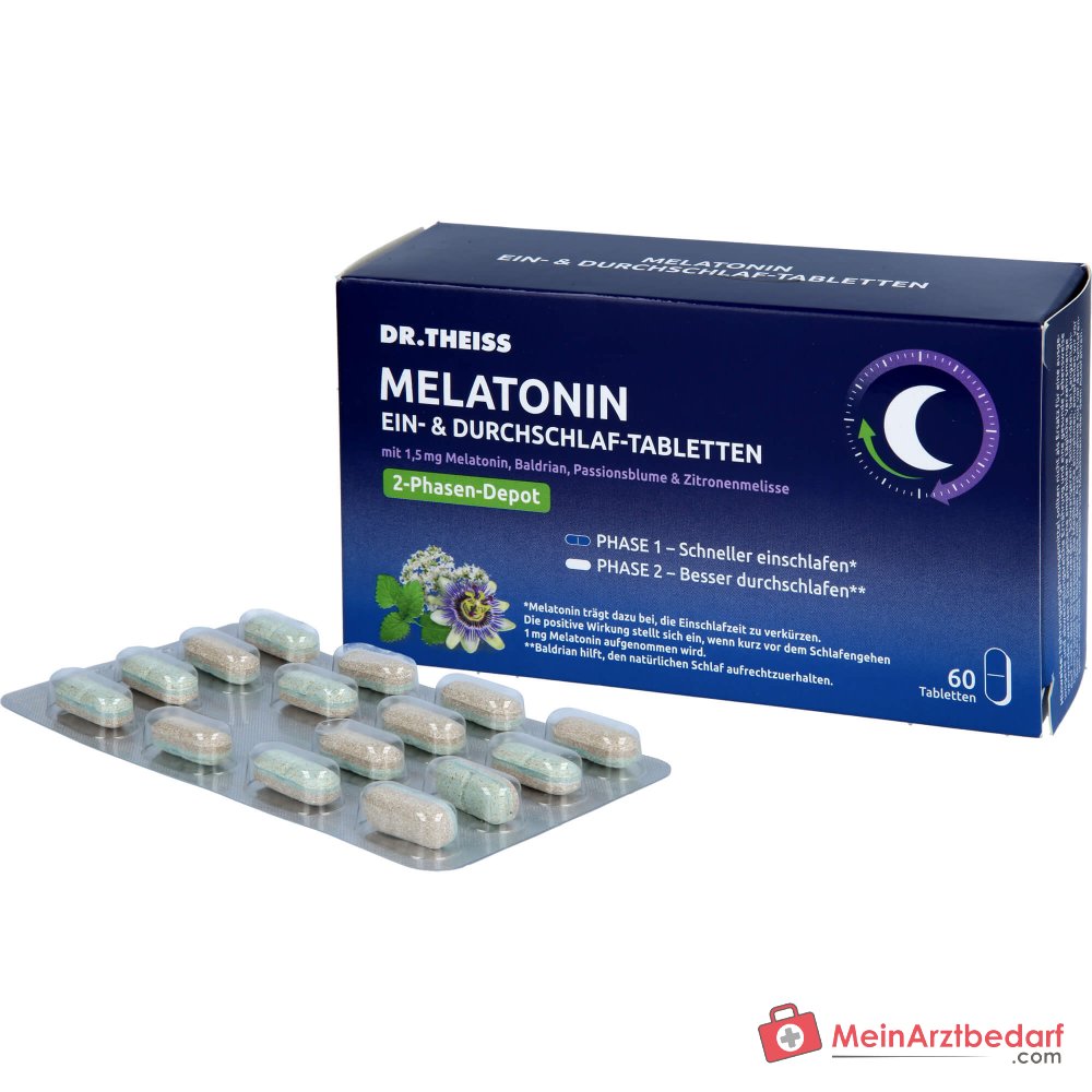 Dr. Theiss Melatonin Ein- & Durchschlaf-Tabletten Melatonin / Baldrianwurzel-Extrakt / Passionsblume / Zitronenmelisse Retardtabletten, 60 St..