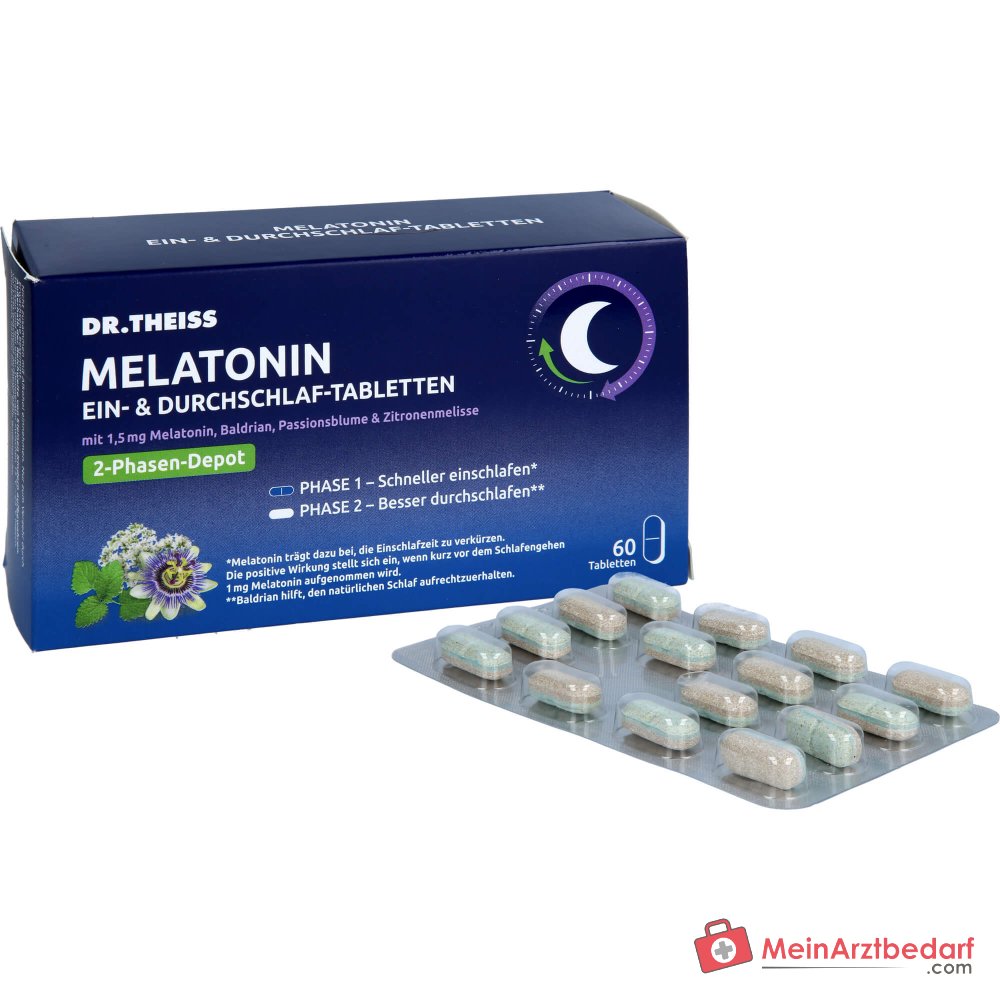 Dr. Theiss Melatonin Ein- & Durchschlaf-Tabletten Melatonin / Baldrianwurzel-Extrakt / Passionsblume / Zitronenmelisse Retardtabletten, 60 St..