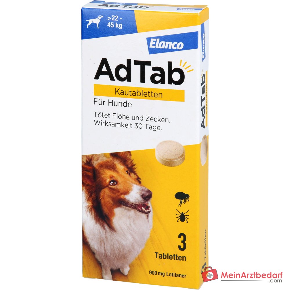 AdTab Lotilaner 900 mg comprimidos masticables 3 piezas para perros de 22-45 kg