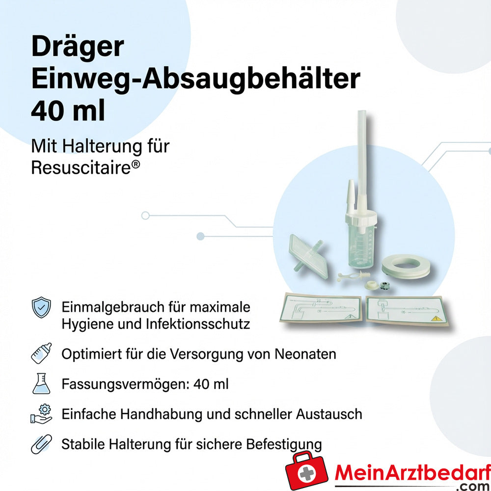Dräger wegwerp afzuigreservoir 40 ml met houder voor Resuscitaire Neonatal