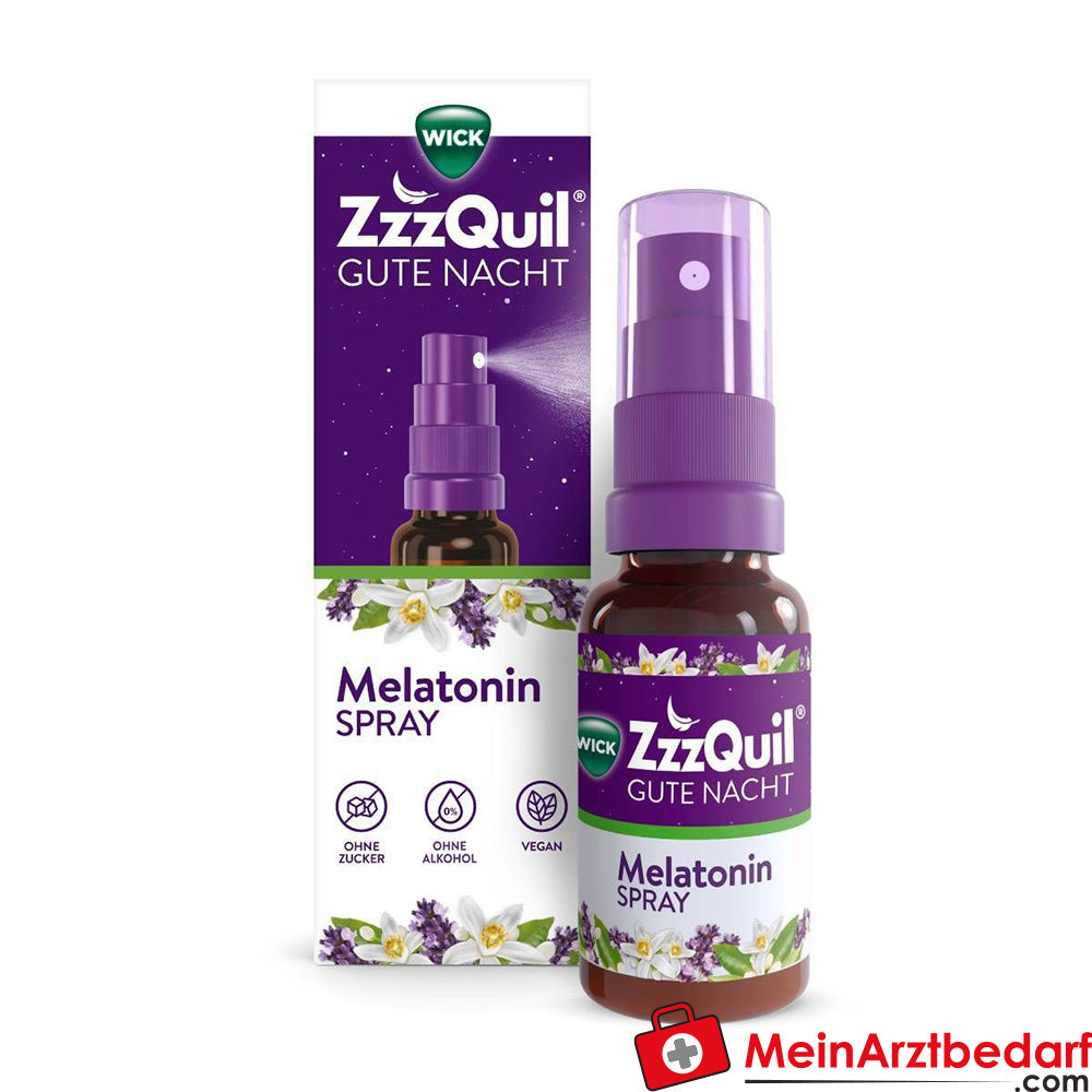 WICK ZzzQuil Gute Nacht Melatonin Spray ohne Zucker und Alkohol, vegan - Lavendel- und Orangengeschmack, 30ml.