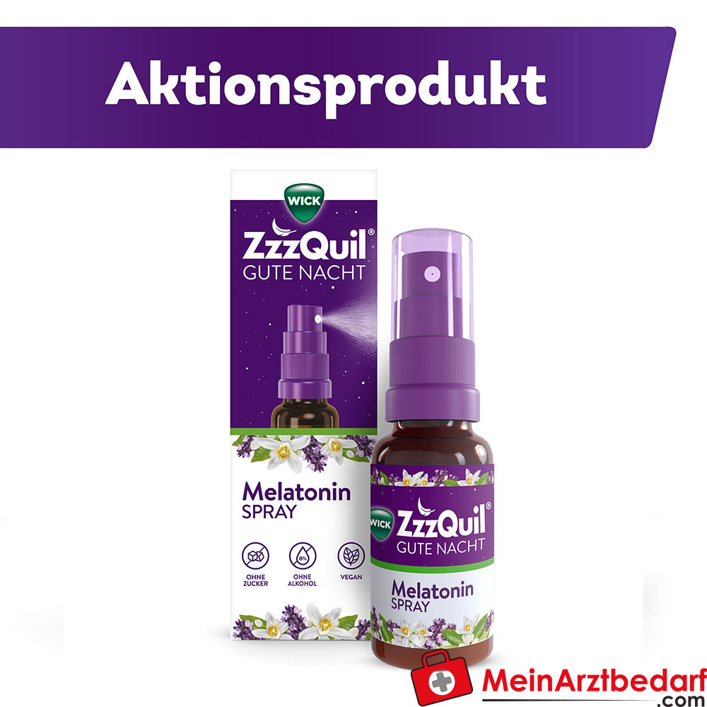 WICK ZzzQuil Gute Nacht Melatonin Spray ohne Zucker und Alkohol, vegan - Lavendel- und Orangengeschmack, 30ml.