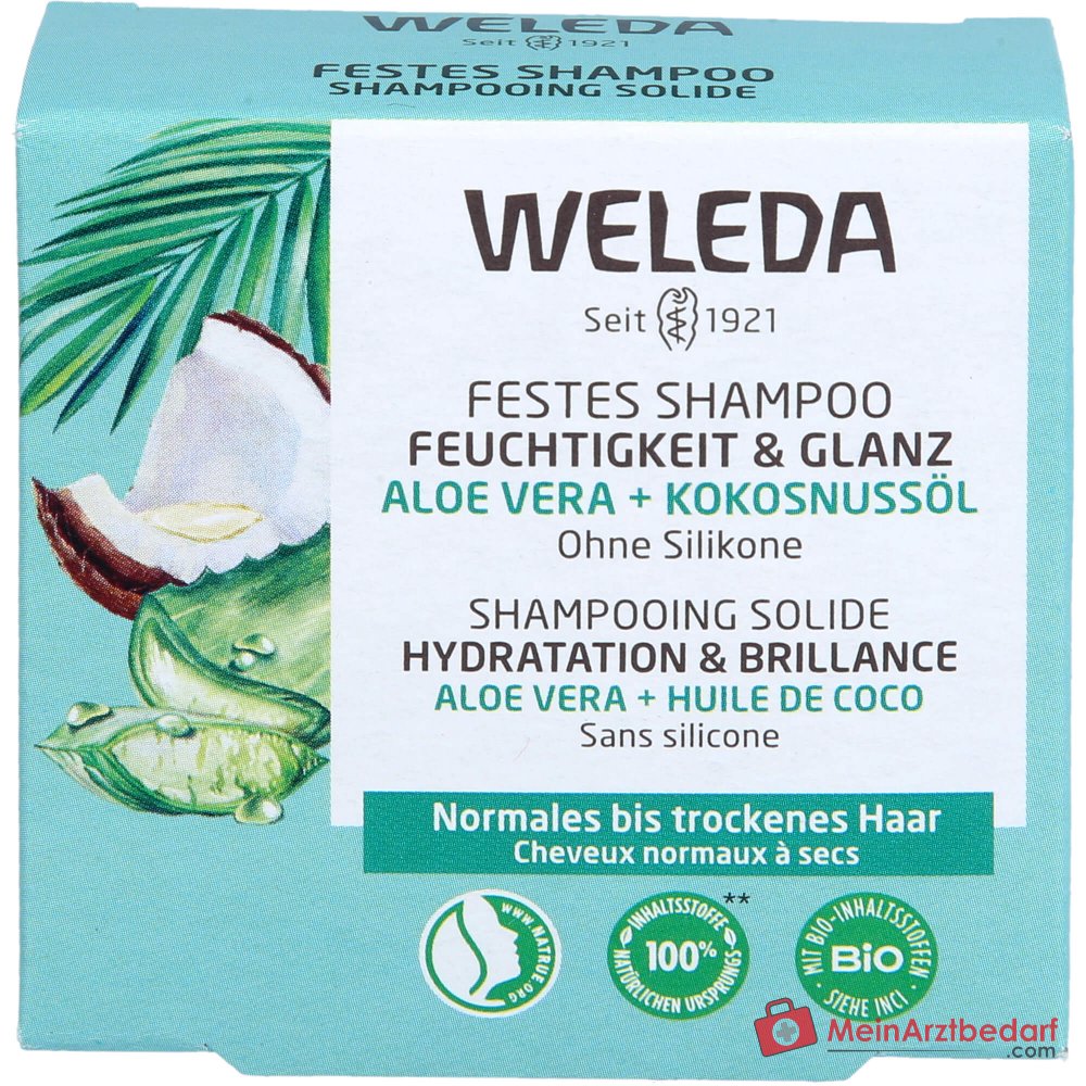 Weleda Festes Shampoo Feuchtigkeit & Glanz Aloe, 50 g