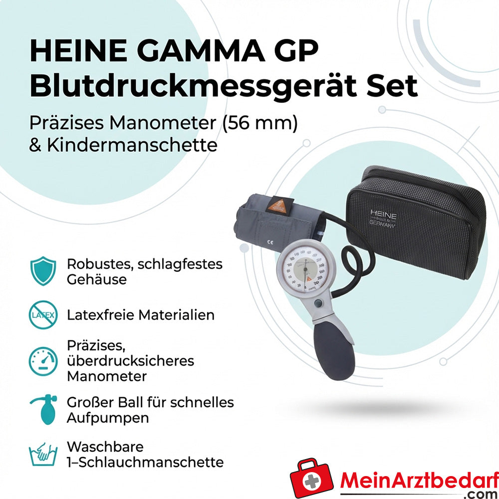 Heine GAMMA GP blood pressure monitor set, paediatric cuff, 56 mm manometer, 1-tube, case