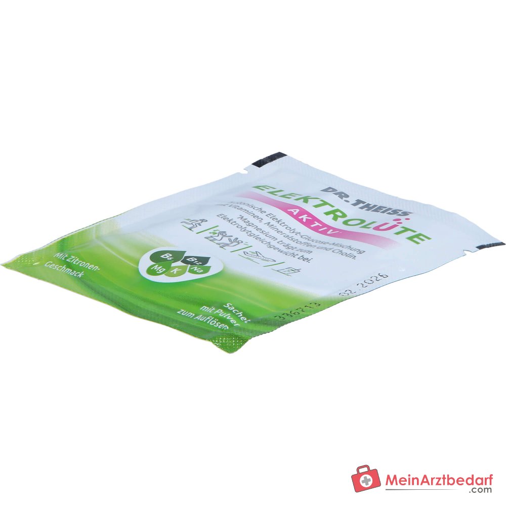Dr. Theiss Elektrolüte Aktiv Glucose / Vitamin C / Vitamin B6 / Vitamin B12 / Niacin / Magnesium / Kalium / Natrium / Cholin Pulver, 15 Beutel.