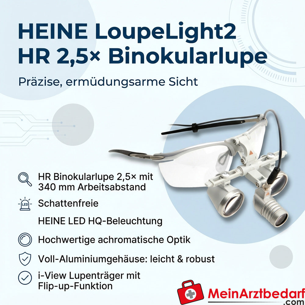 Heine LoupeLight2 HR 2,5x Binoculaire Loep 340 mm LED HQ S-Frame mPack mini