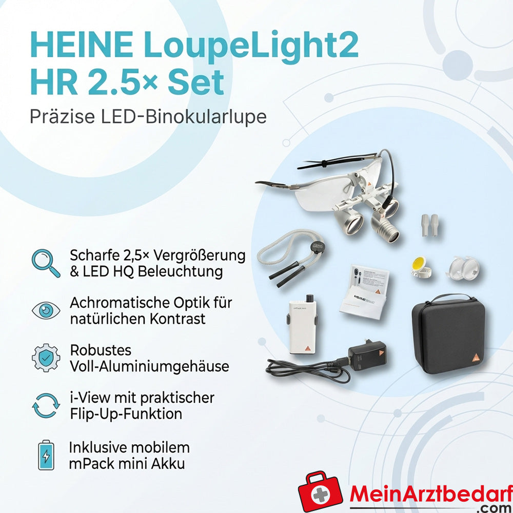 Heine LoupeLight2 HR 2,5x Binoculaire Loep 420 mm S-Frame mPack mini