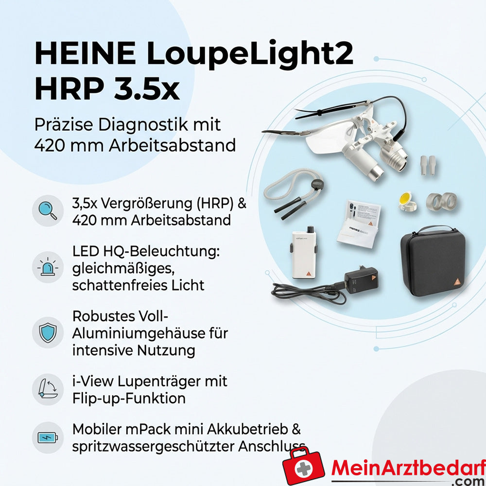 Heine LoupeLight2 HRP 3,5x Binoculaire Loep 420 mm S-Frame mPack mini