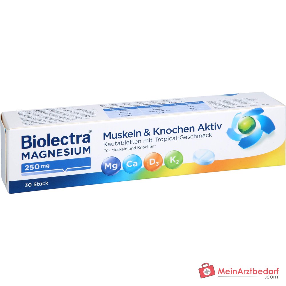 Biolectra Magnesium 250 mg / Calcium 500 mg / Vitamin D3 / Vitamin K2 Muskeln & Knochen Aktiv Kautabletten, 30 St..