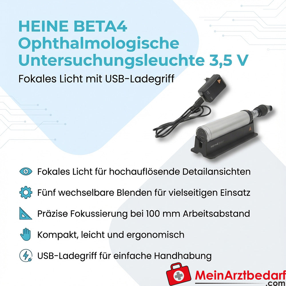 HEINE BETA4 Ophthalmologische Untersuchungsleuchte 3,5V fokales Licht 5 Blenden USB-Ladegriff