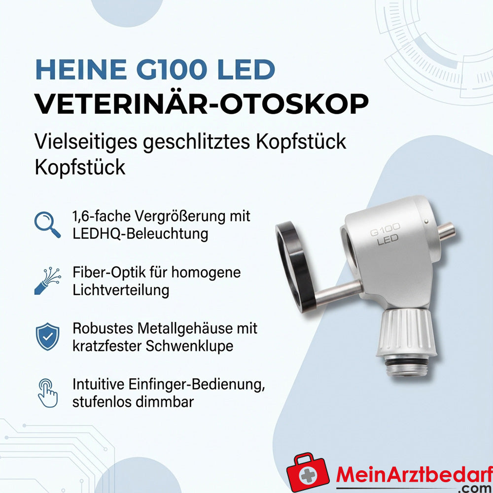Heine G100 LED slotted headpiece 1.6x magnification LEDHQ metal housing veterinary diagnostics