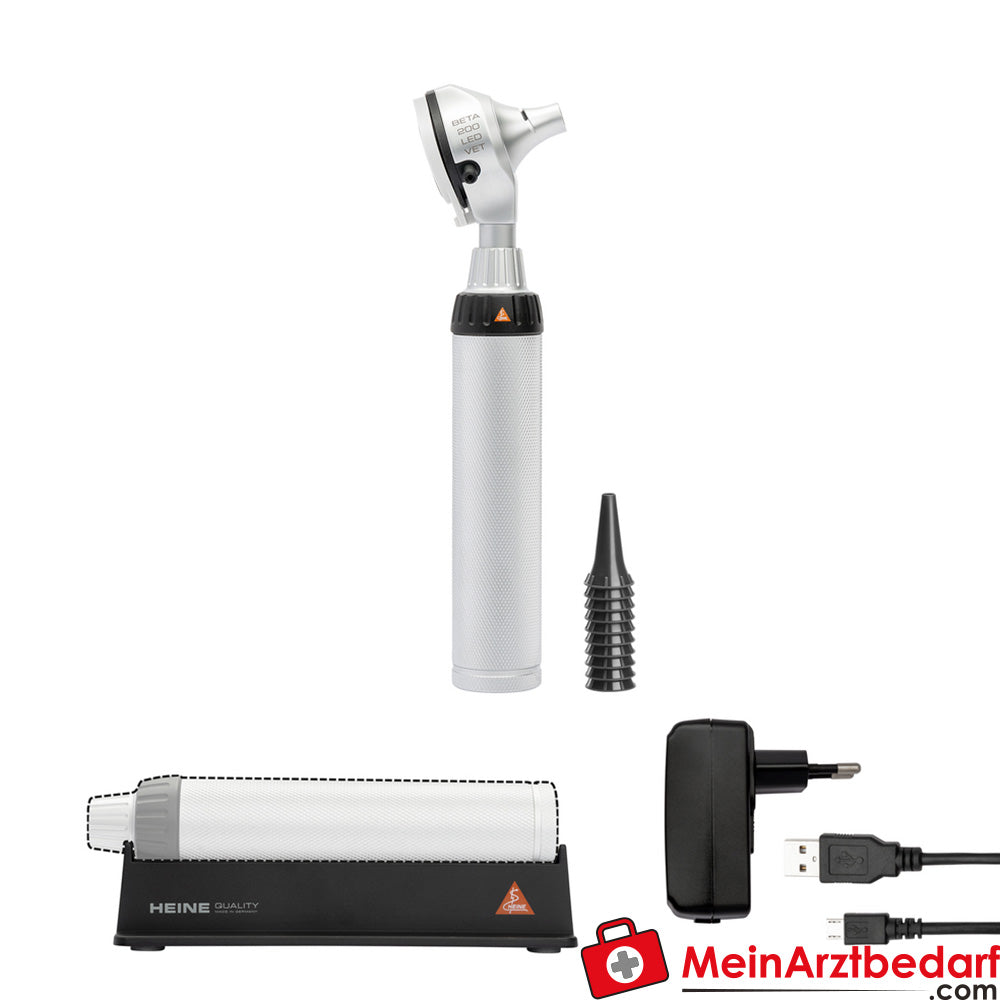 HEINE BETA 200 LED F.O. Otoscope with charging handle, USB cable and plug-in power supply unit