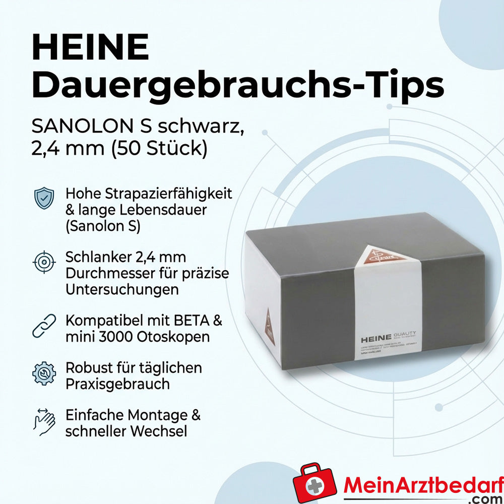 Heine continuous use tips SANOLON S 2.4 mm for otoscopes 50 pieces