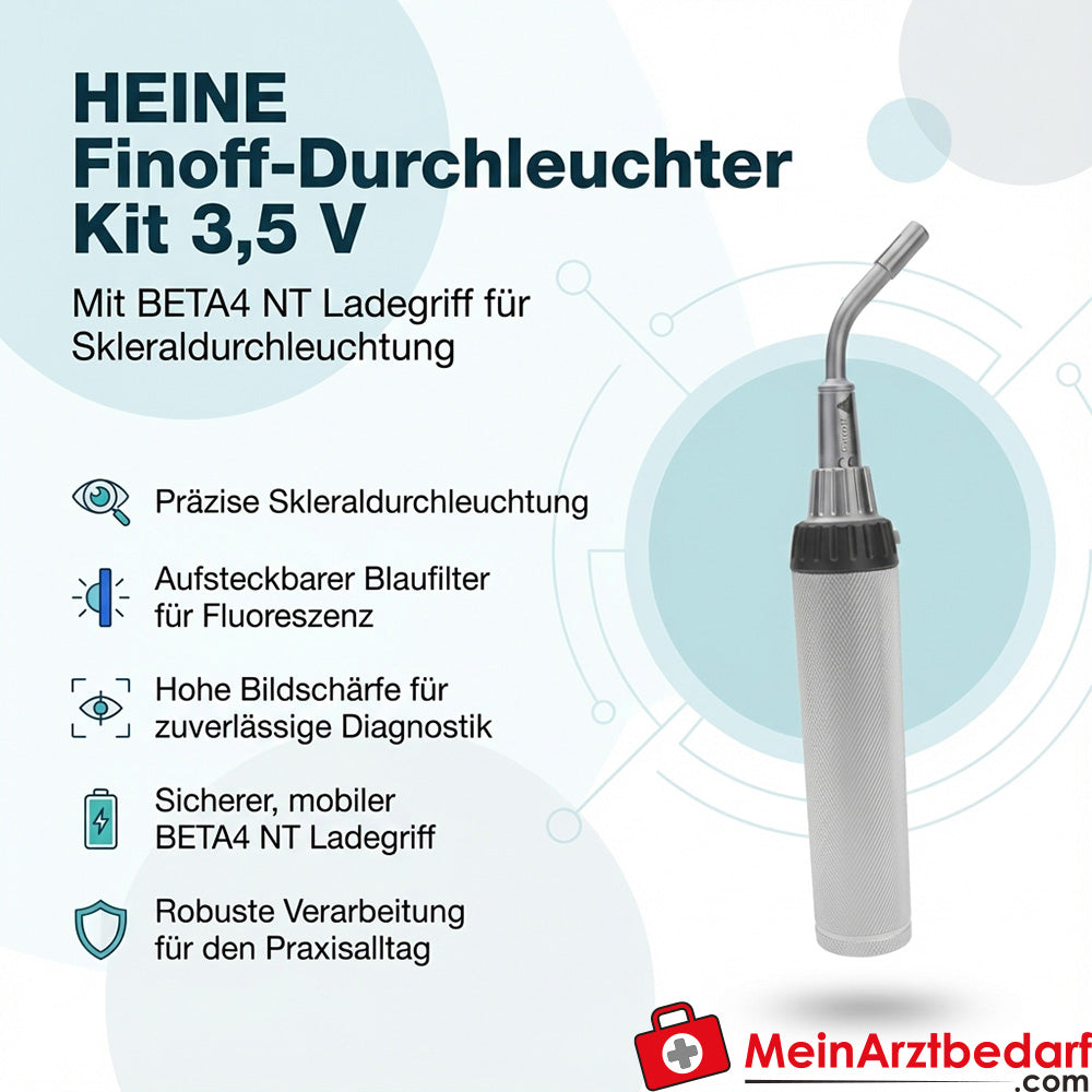 Heine Finoff Transilluminator Kit 3.5 V BETA4 NT Charging Handle Blue Filter for Scleral Transillumination