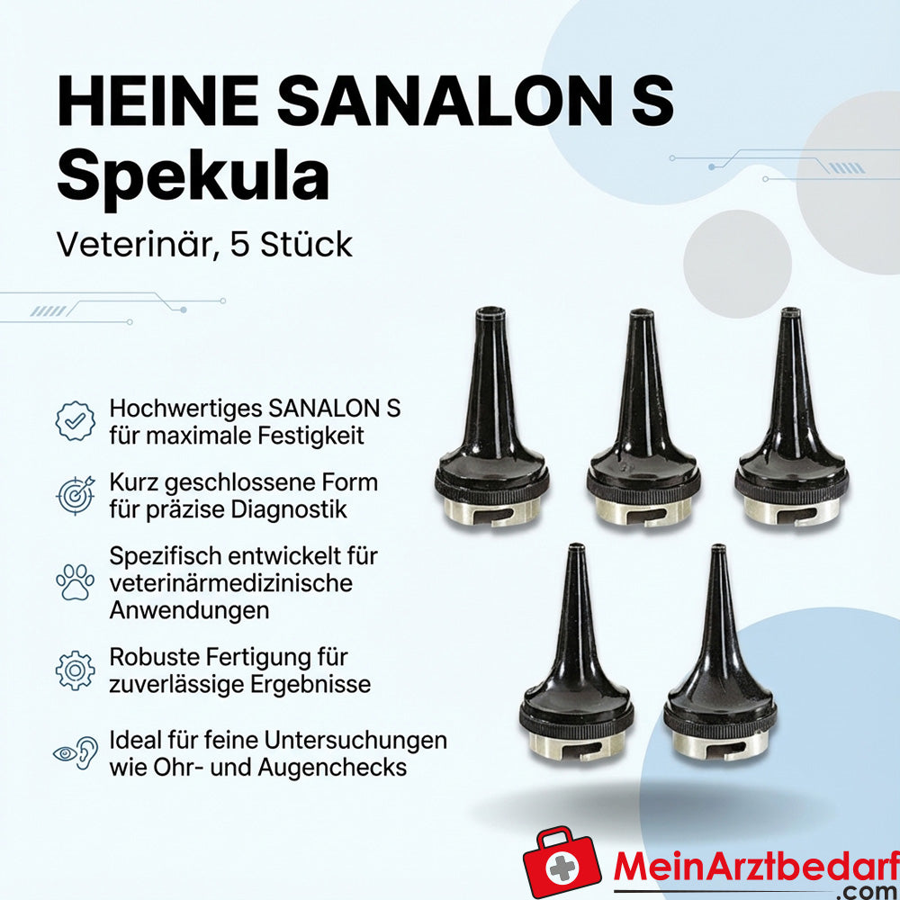 Heine short closed specula from SANALON S, veterinary, 5 pieces