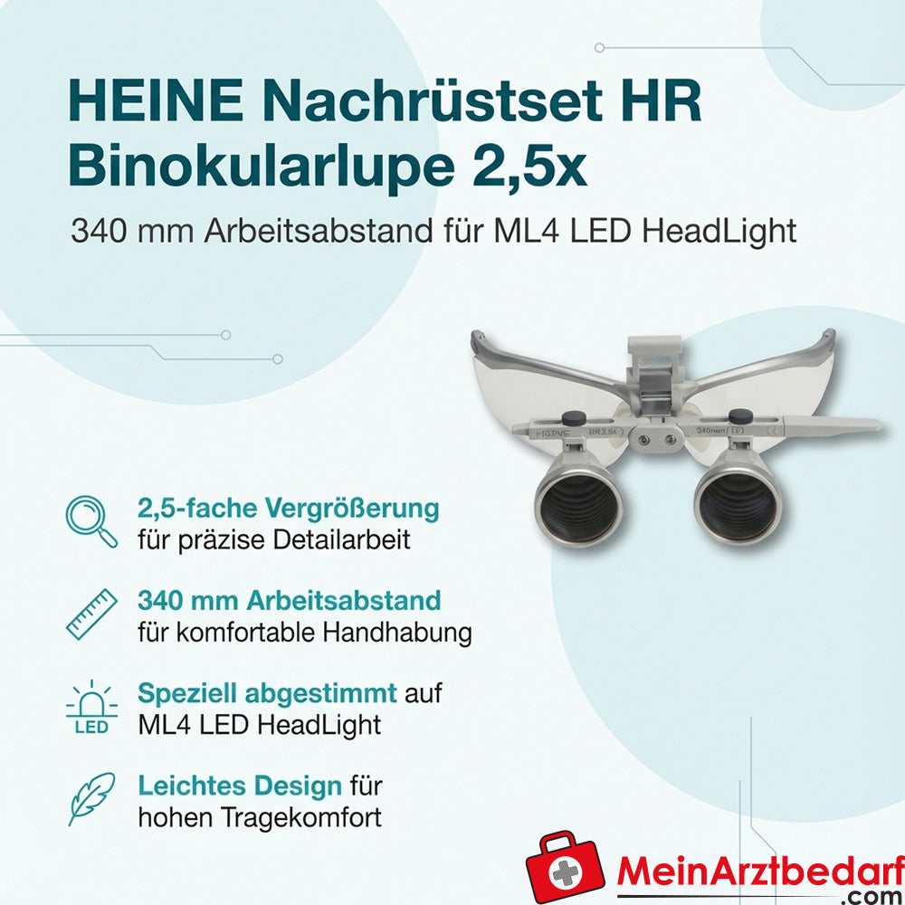 Heine retrofit set HR binocular magnifier 2.5x 340 mm for ML4 LED HeadLight