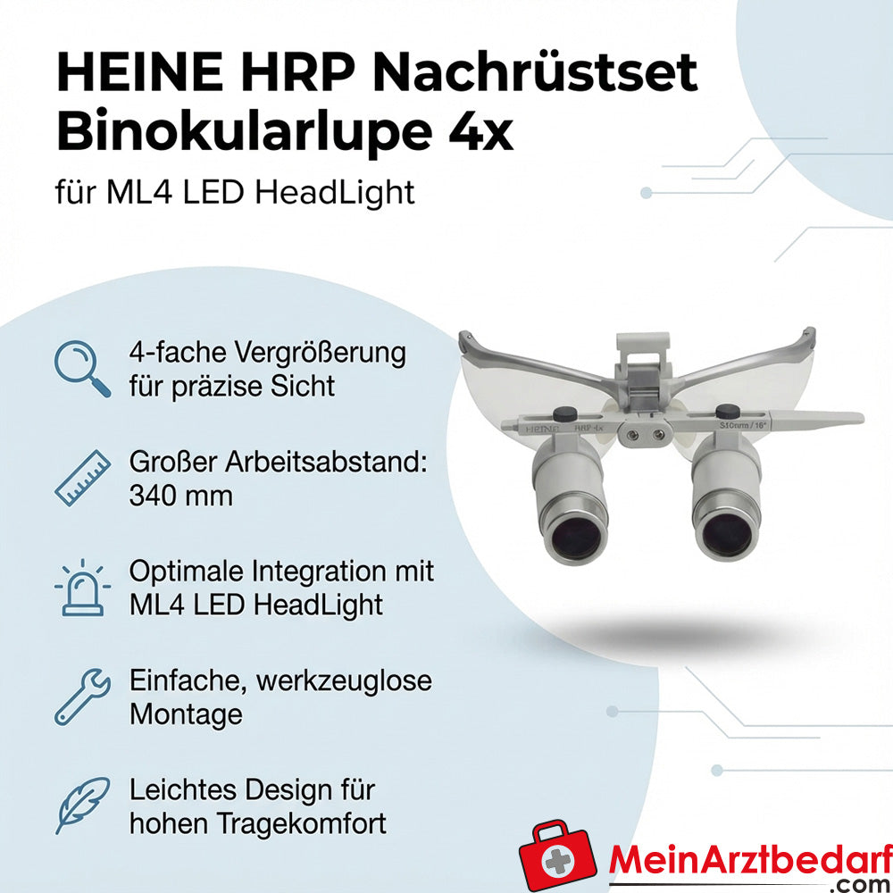 Heine HRP retrofit set binocular magnifier 4× 340 mm for ML4 LED HeadLight