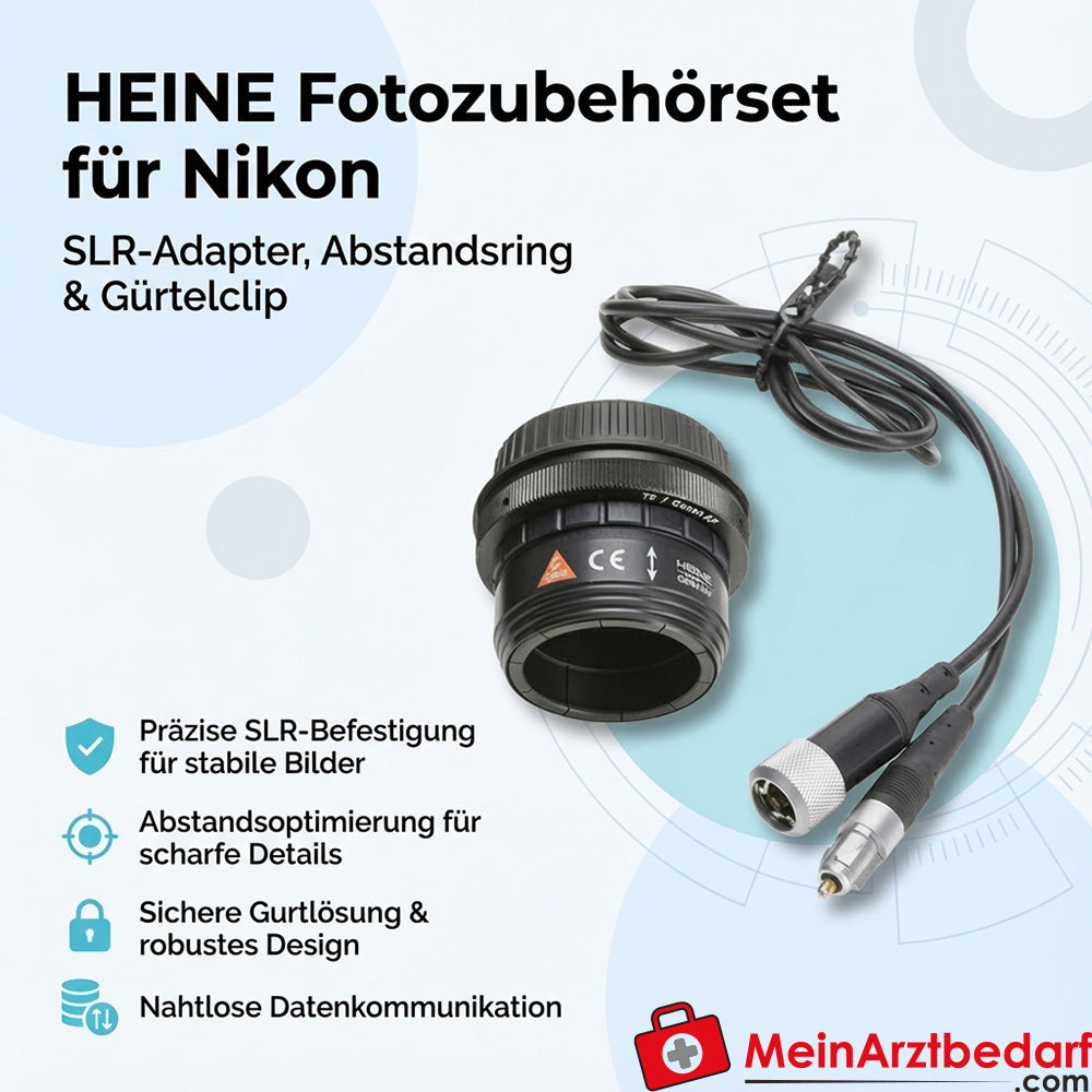 Heine photo accessory set for Nikon SLR adapter spacer ring belt clip