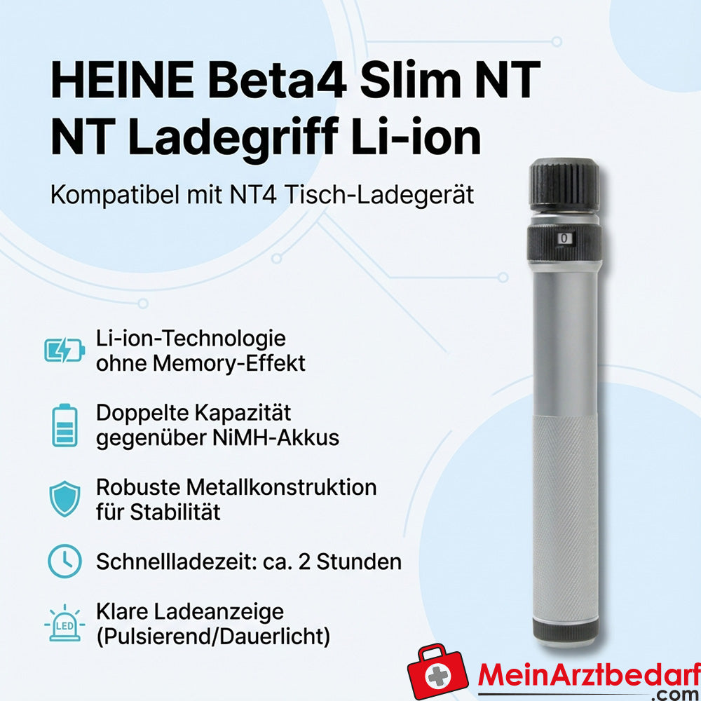 Heine Beta4 Slim NT charging handle Li-ion metal compatible with NT4 desktop charger
