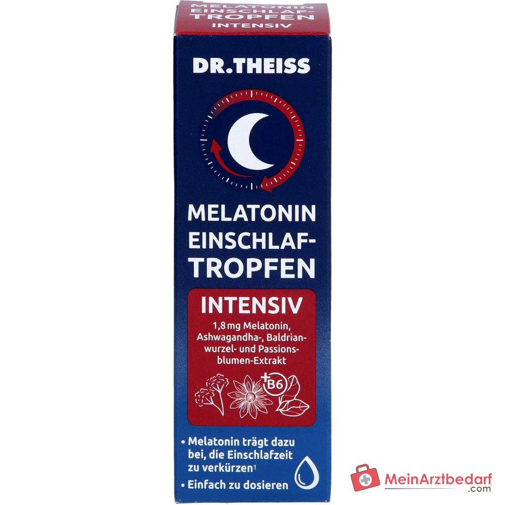 Dr. Theiss Melatonin Einschlaf-Tropfen intensiv Melatonin / Vitamin B6 / Ashwagandha / Baldrianwurzel / Passionsblume Tropfen, 20 ml.