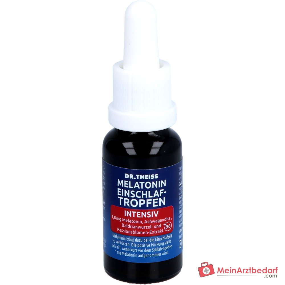 Dr. Theiss Melatonin Einschlaf-Tropfen intensiv Melatonin / Vitamin B6 / Ashwagandha / Baldrianwurzel / Passionsblume Tropfen, 20 ml.