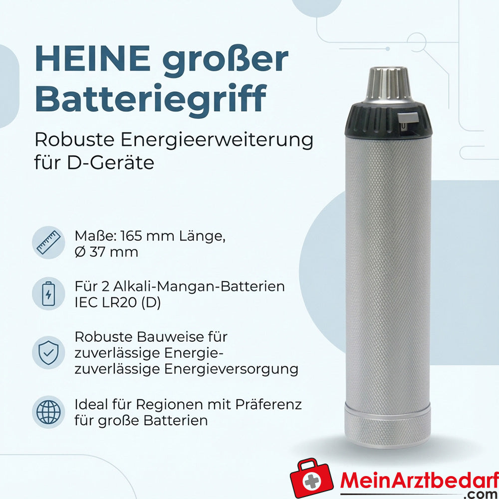 Heine large battery handle for 2×D (IEC LR20) 165 mm x Ø37 mm