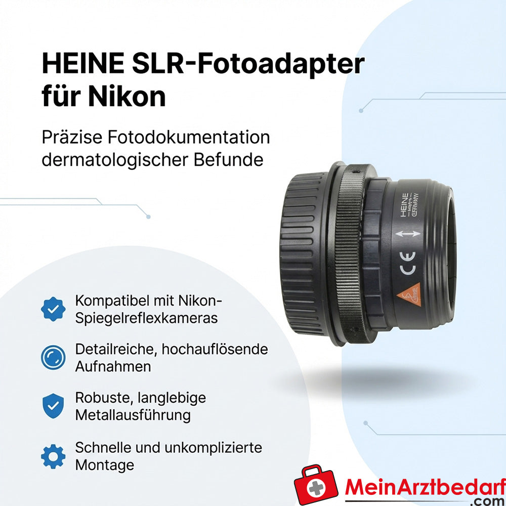 Heine SLR photo adapter for Nikon DSLR and dermatoscope, high-quality metal design