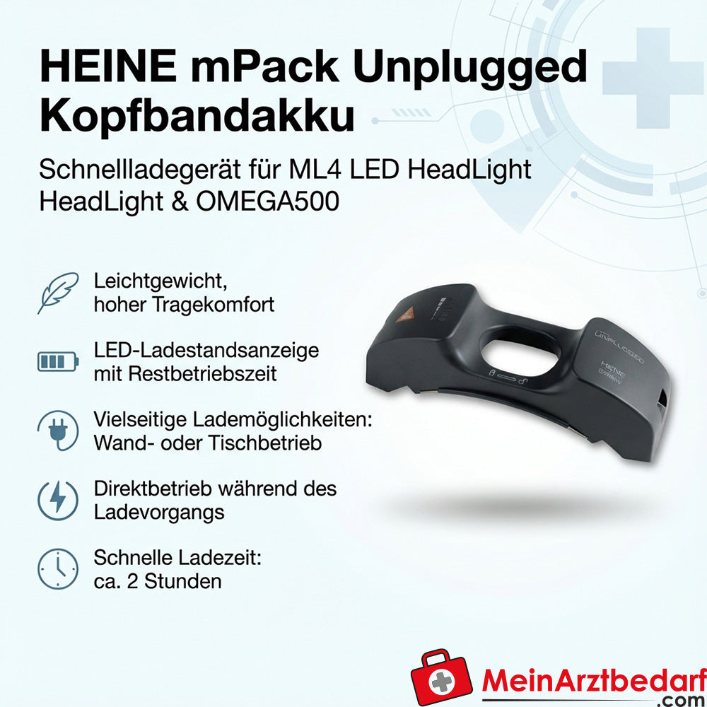 HEINE mPack Unplugged Schnellladegerät Kopfbandakku für ML4 LED HeadLight und OMEGA500
