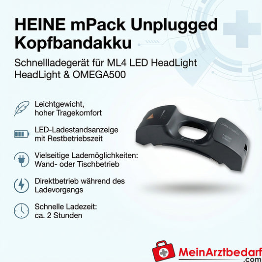 HEINE mPack Unplugged Schnellladegerät Kopfbandakku für ML4 LED HeadLight und OMEGA500