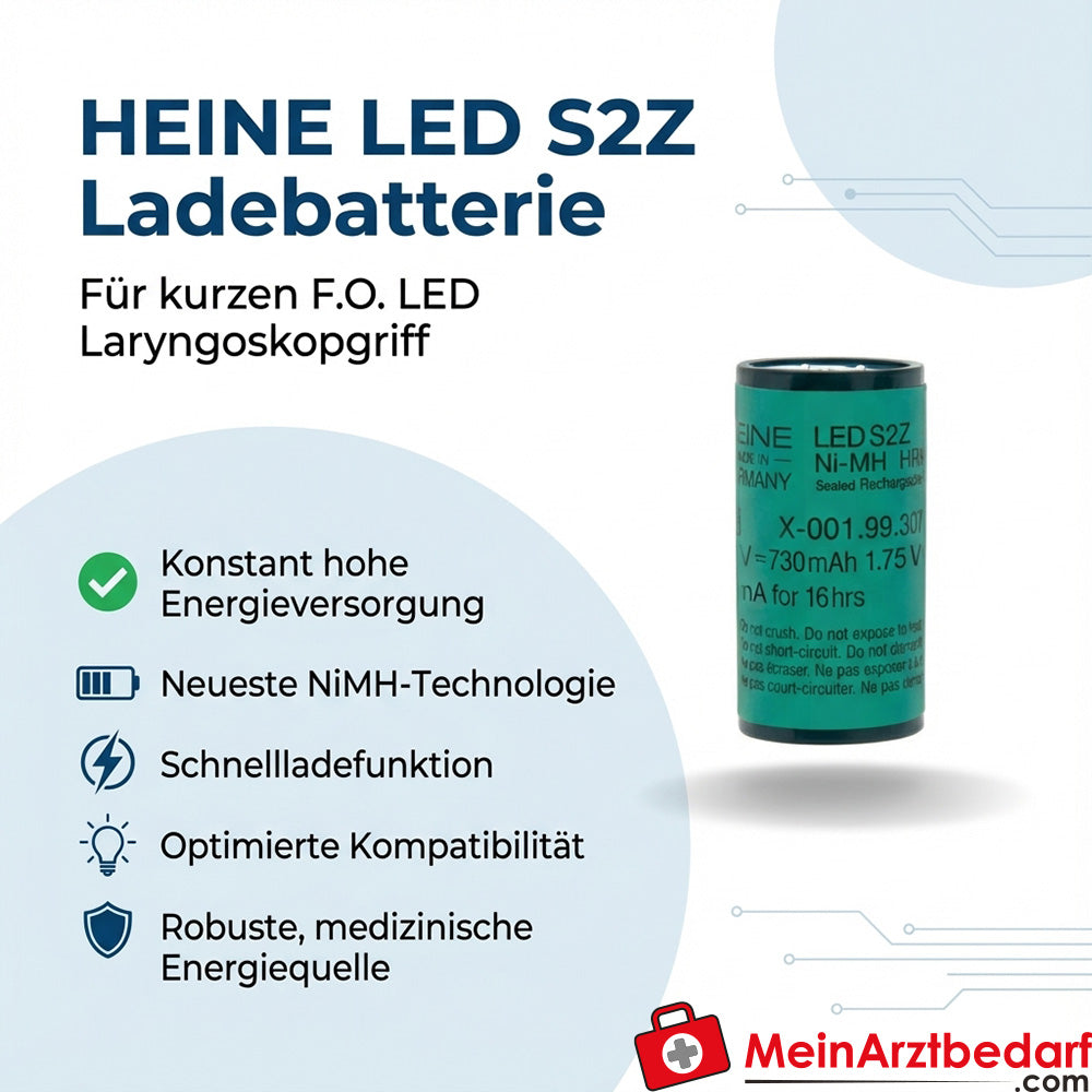 Heine LED S2Z akumulator 2,5 V NiMH do krótkich F.O. Rękojeść laryngoskopu LED