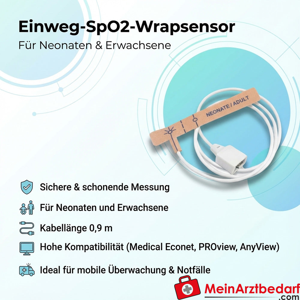medical ECONET SpO2 Wrapsensor Einweg Neonatal/Erwachsen 0,9 m