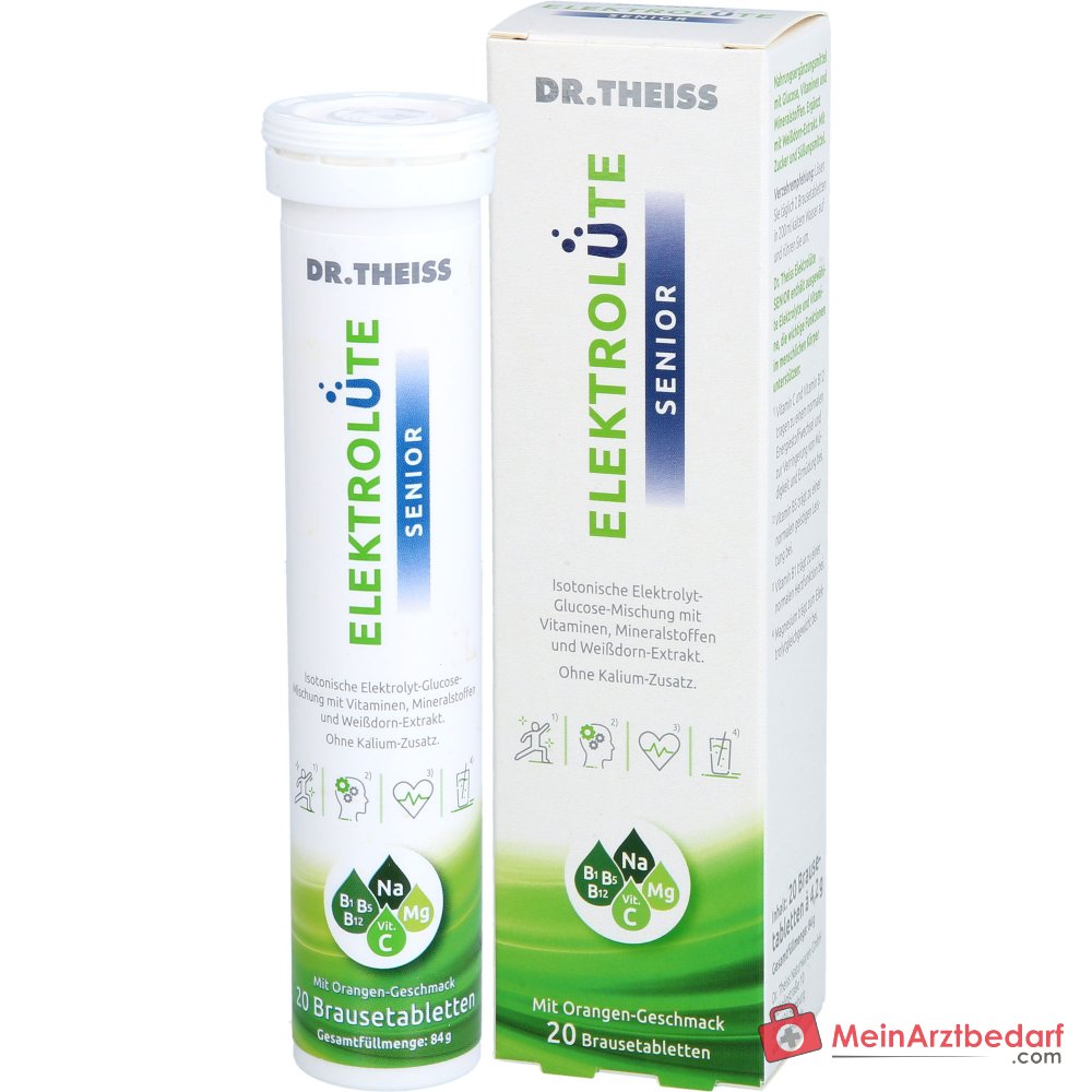Dr. Theiss Elektrolüte Senior Magnesium / Natrium / Vitamin C / Vitamin B12 / Vitamin B5 / Vitamin B1 / Glucose / Weißdorn-Extrakt Brausetabletten, 20 St..