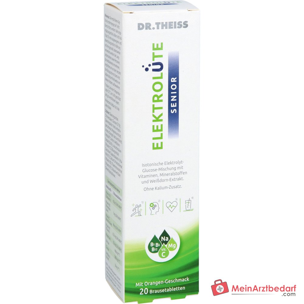 Dr. Theiss Elektrolüte Senior Magnesium / Natrium / Vitamin C / Vitamin B12 / Vitamin B5 / Vitamin B1 / Glucose / Weißdorn-Extrakt Brausetabletten, 20 St..