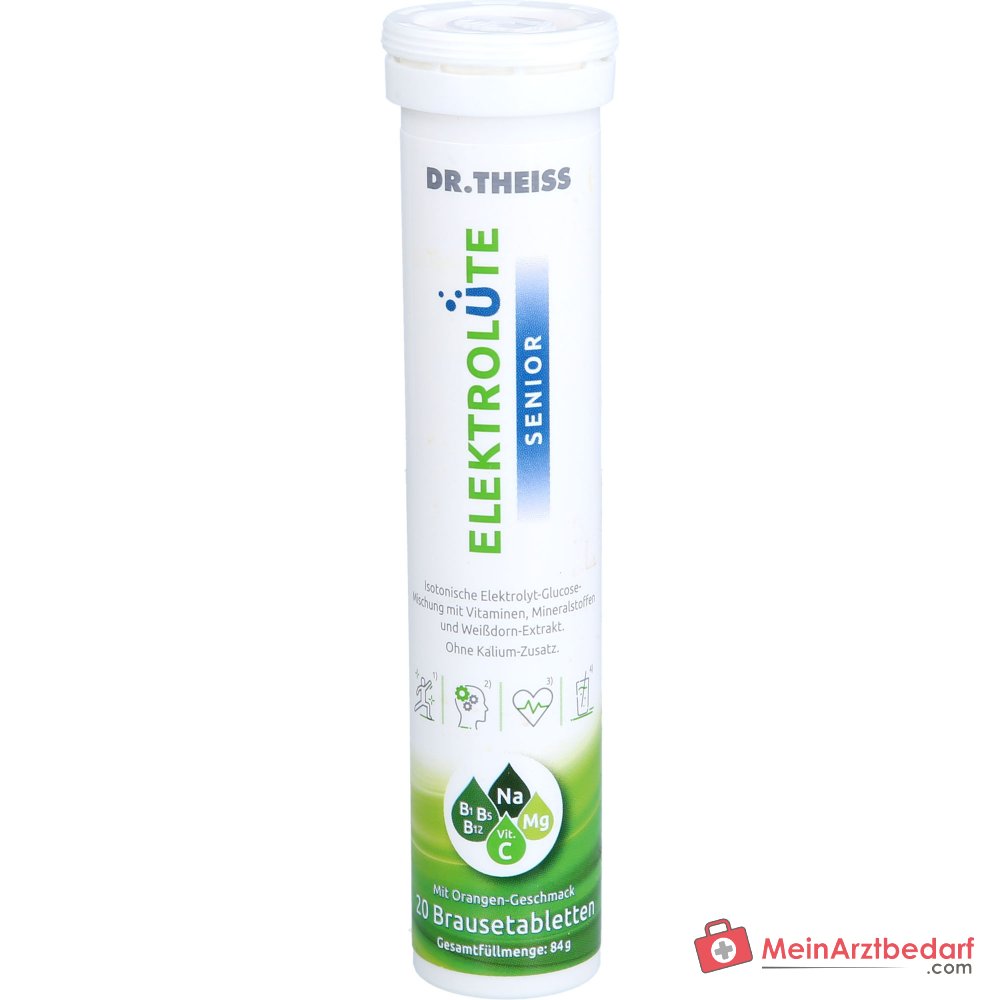 Dr. Theiss Elektrolüte Senior Magnesium / Natrium / Vitamin C / Vitamin B12 / Vitamin B5 / Vitamin B1 / Glucose / Weißdorn-Extrakt Brausetabletten, 20 St..