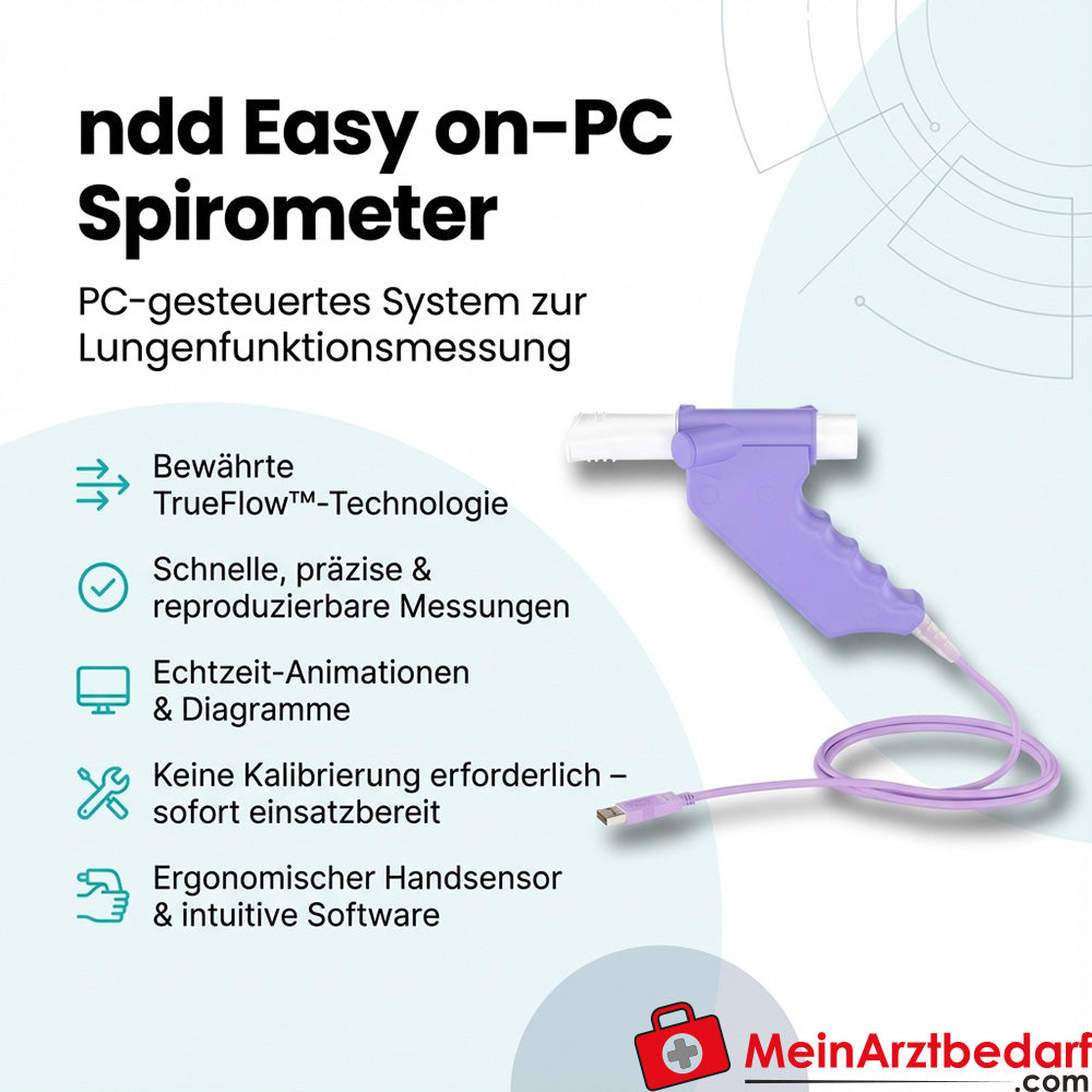 ndd Easy on-PC Spirometer PC-gesteuert mit TrueFlow Handsensor und PC-Software
