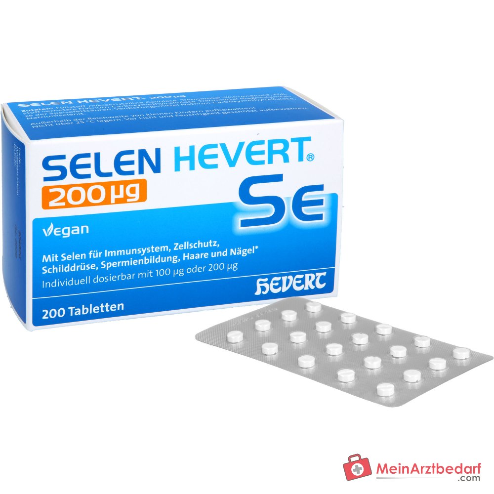 Hevert Selen Tabletas de Selenito de Sodio 200 µg, 200 unidades.