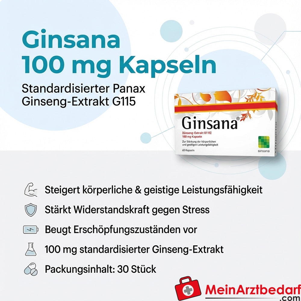 Ginsana 100 mg capsules 30 capsules - gestandaardiseerd G115 ginsengextract, verhoogt de fysieke en mentale prestaties