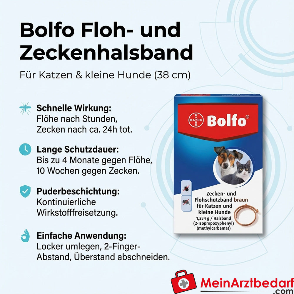 Collar antipulgas y antigarrapatas Bolfo para gatos y perros pequeños 38 cm Eficaz hasta 4 meses