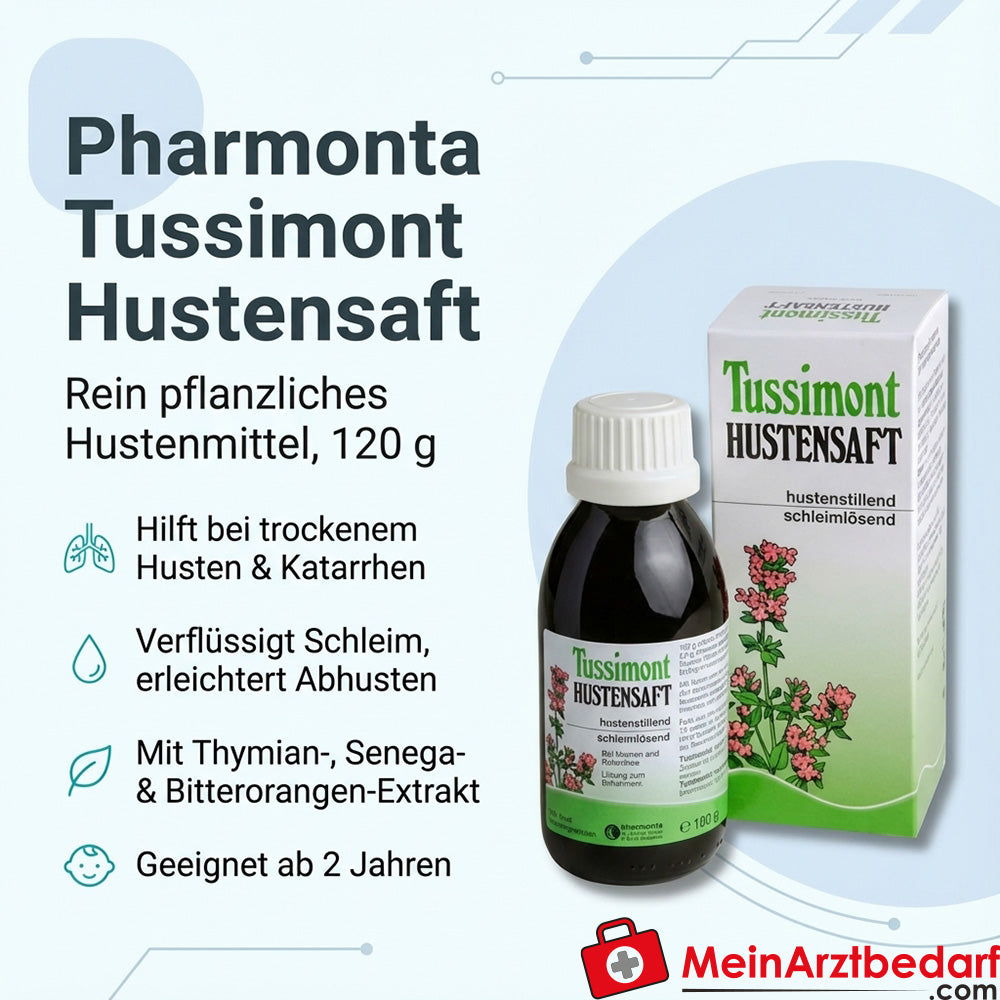 Pharmonta Tussimont jarabe para la tos 120 g remedio a base de plantas para la tos, para la tos seca, a partir de 2 años de edad