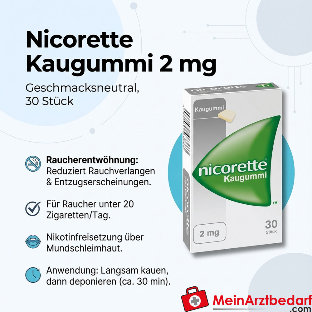 Nicorette Kaugummi 2 mg geschmacksneutral 30 Stück Raucherentwöhnung