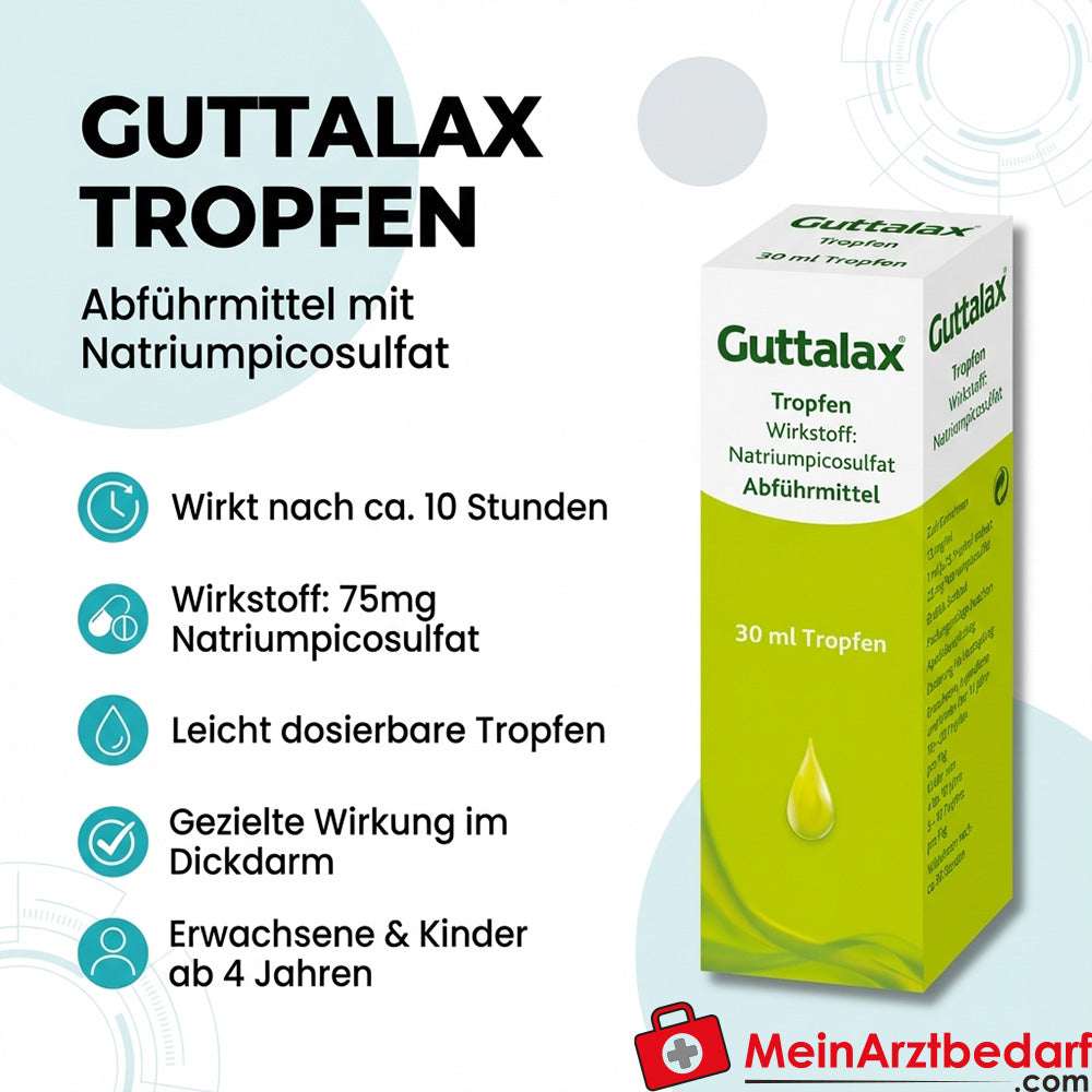 Guttalax druppels 30 ml - laxeermiddel met natriumpicosulfaat, werkt ongeveer 10 uur.