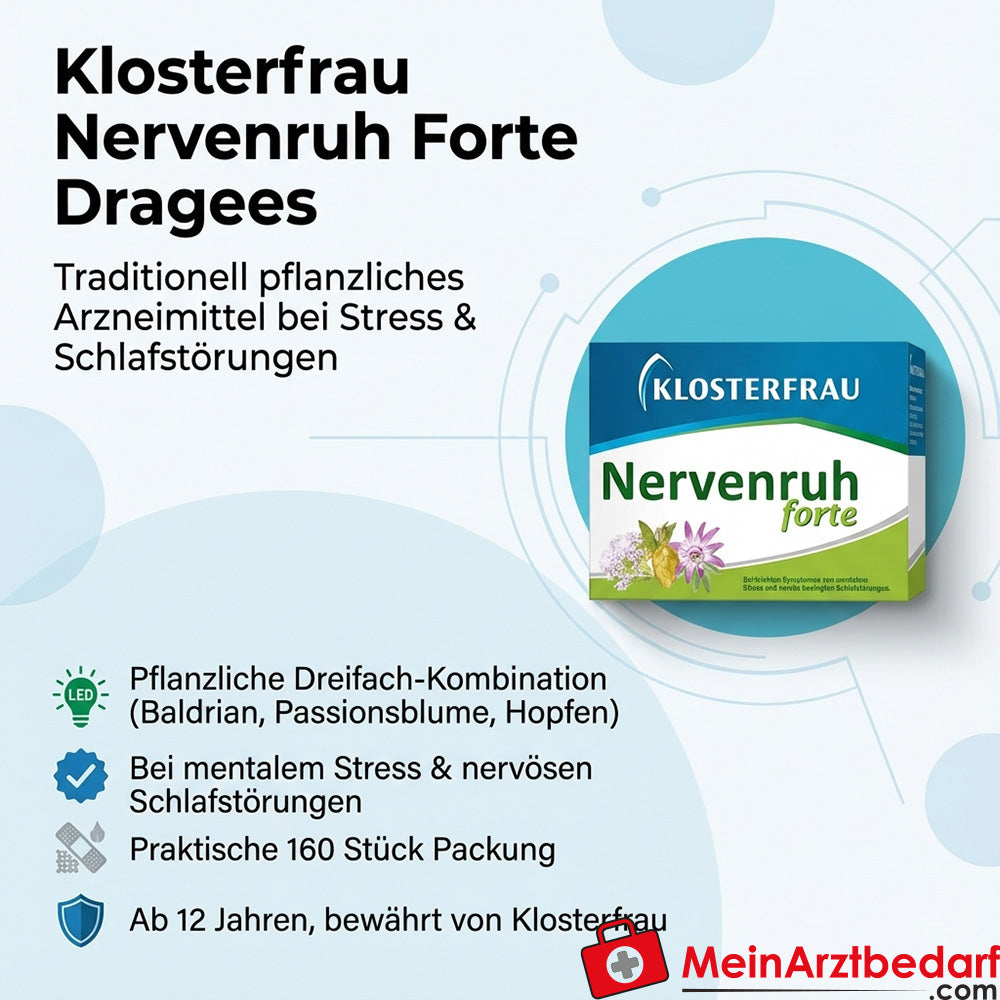 Klosterfrau Nervenruh Forte Dragees 160 pezzi - Medicina tradizionale a base di erbe per lo stress e i disturbi del sonno nervoso