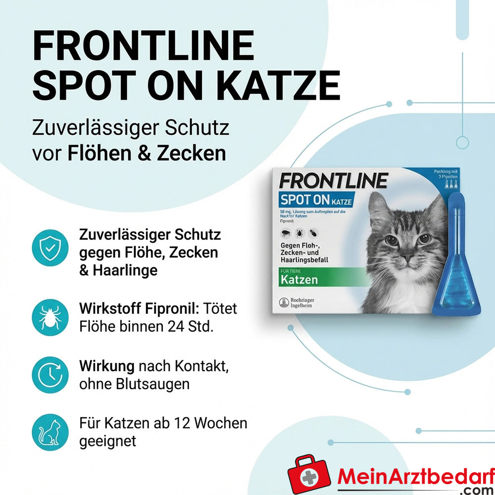 Frontline Spot on gato 3 pcs. protección contra pulgas y garrapatas, a partir de las 12 semanas de edad