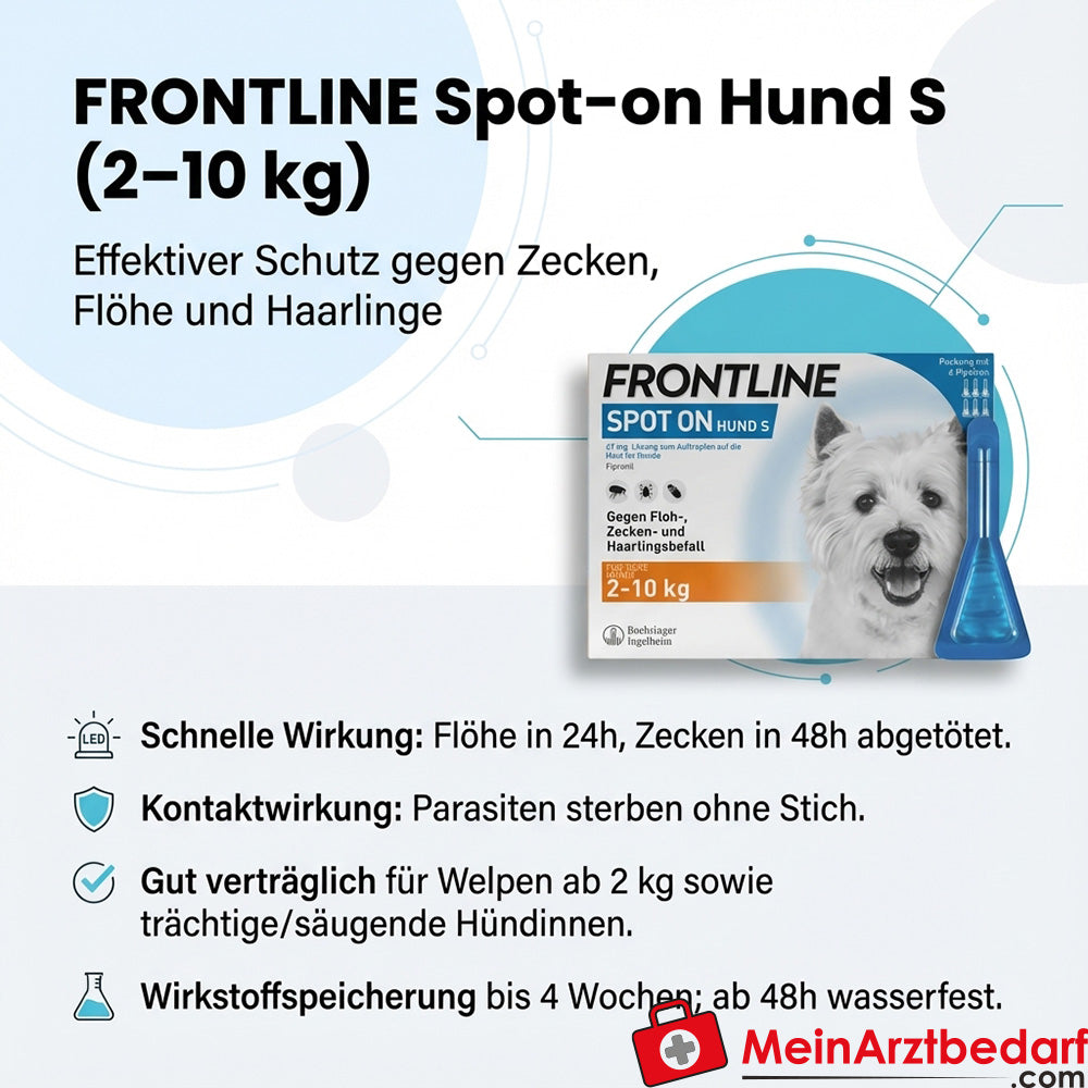 Frontline Spot-on Dog S (2-10 kg) 3 sztuki Ochrona przed kleszczami, pchłami, wszami włosowymi