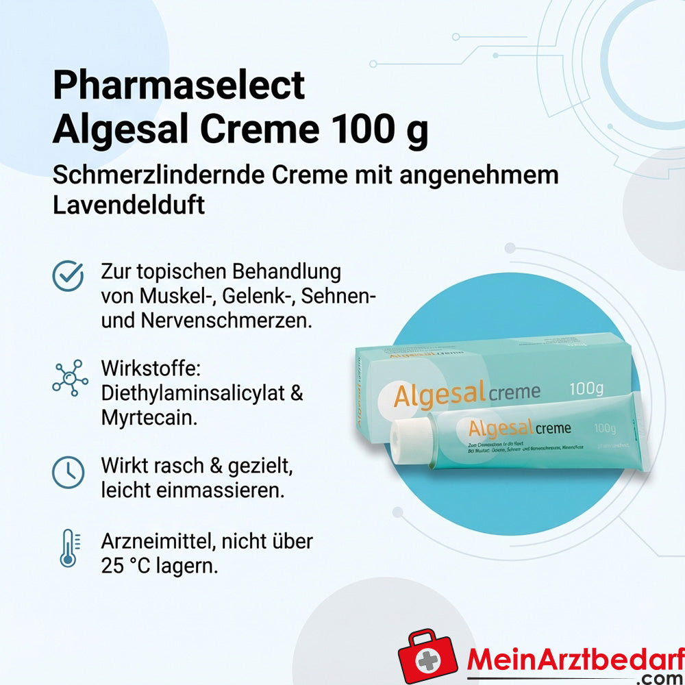 Pharmaselect Algesal Creme 100 g Schmerzcreme mit Diethylaminsalicylat & Myrtecain, Lavendelduft