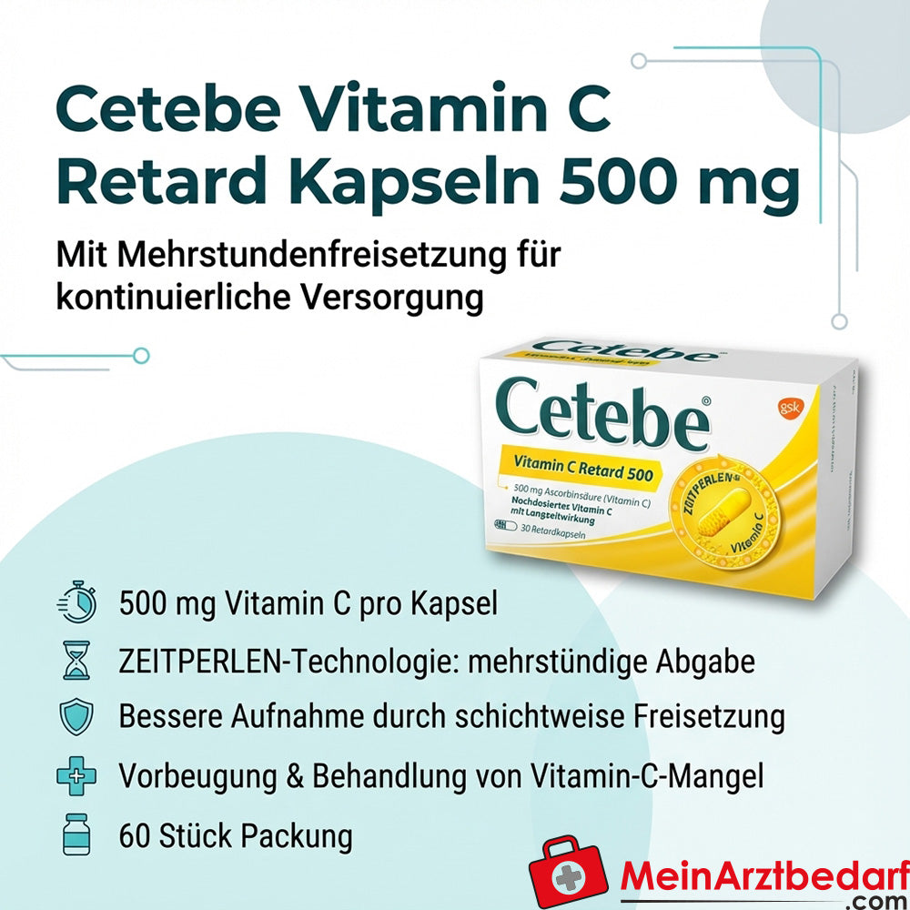 Cetebe Vitamine C Retard gélules 500 mg, 60 pièces - à libération prolongée