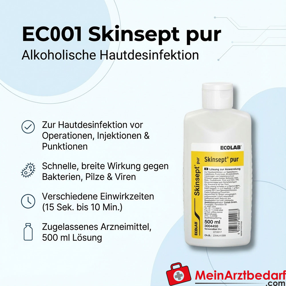 ECO01 Skinsept desinfectante cutáneo puro 500 ml, solución alcohólica para la desinfección de la piel antes de operaciones e inyecciones
